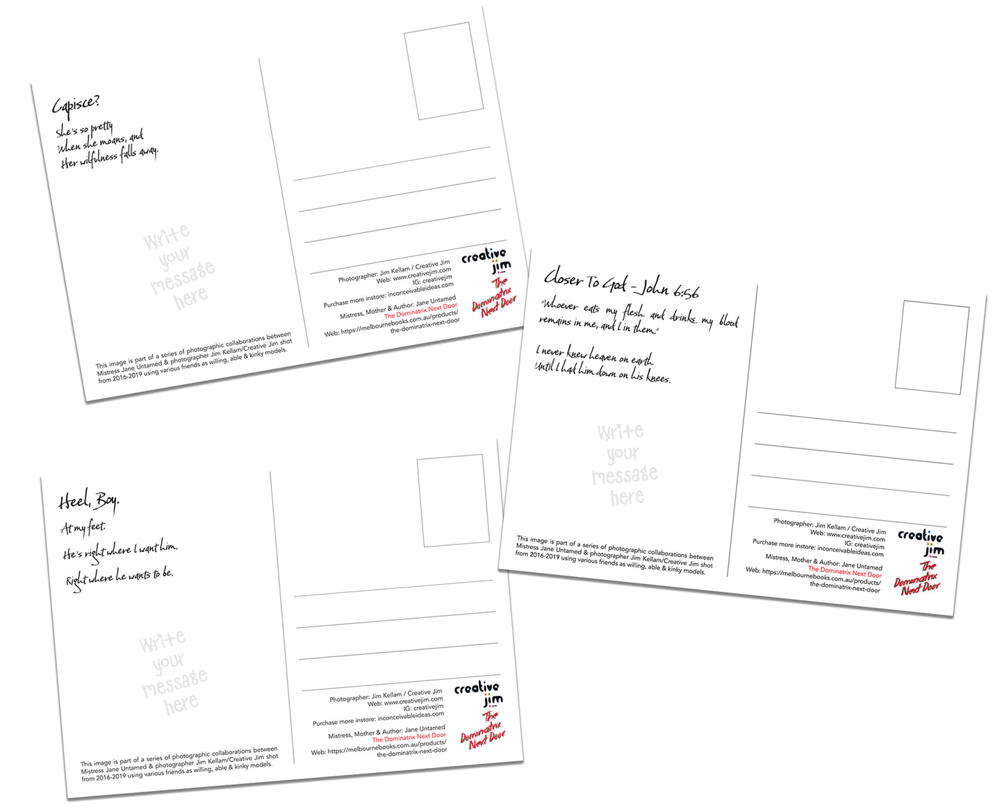 The Dominatrix Next Door - Mistress Jane - A6 Postcard Triple Pack